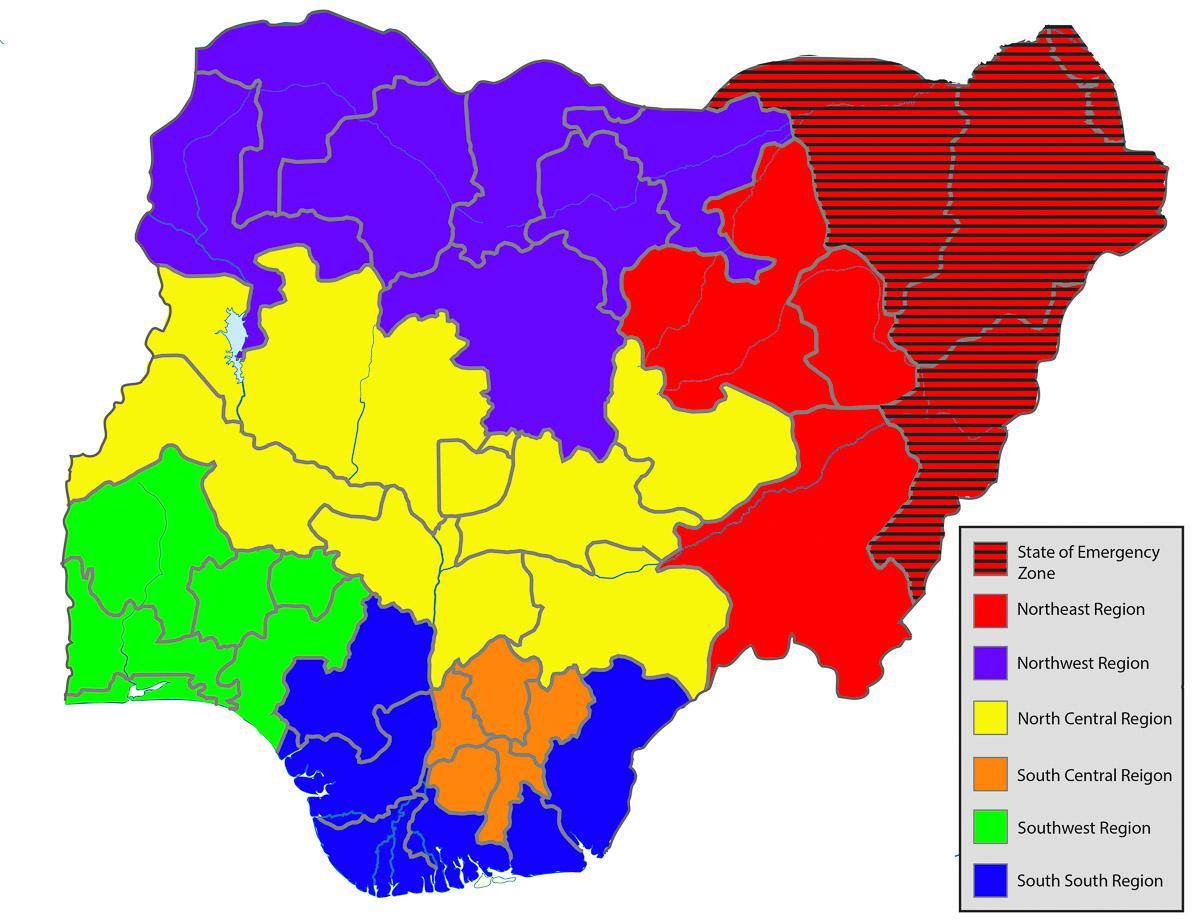 Karte von nigeria mit allen Staaten