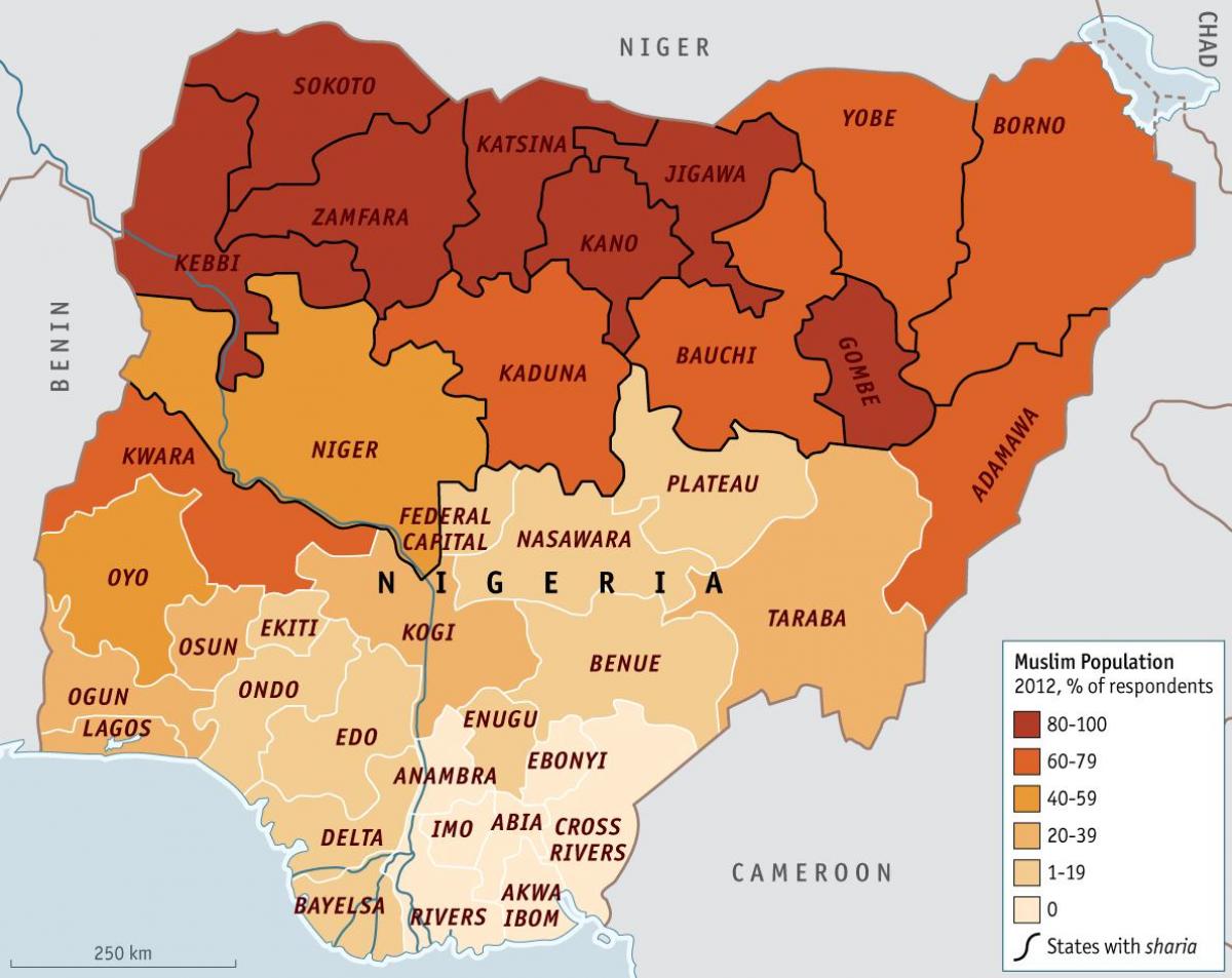 Karte von nigeria-religion