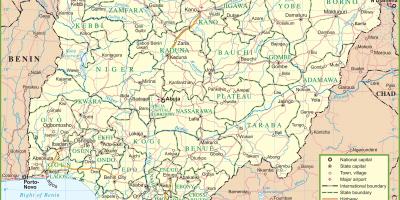 Karte von nigeria zeigt große Straßen
