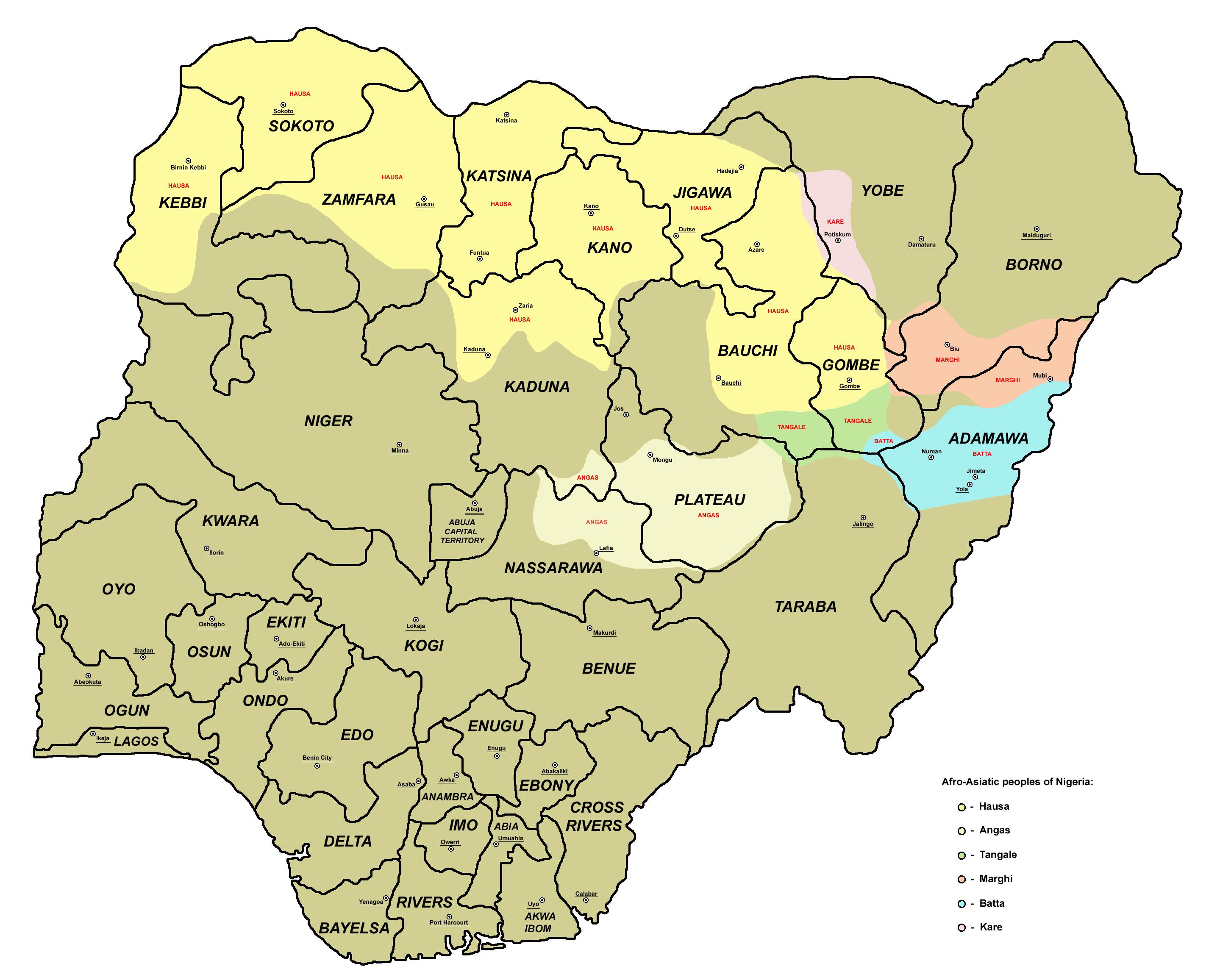 Karte Von Nigeria Mit 36 Staaten Und Hauptstadte Karte Von Nigeria Zeigen Die 36 Staaten Und Ihre Hauptstadte West Afrika Afrika