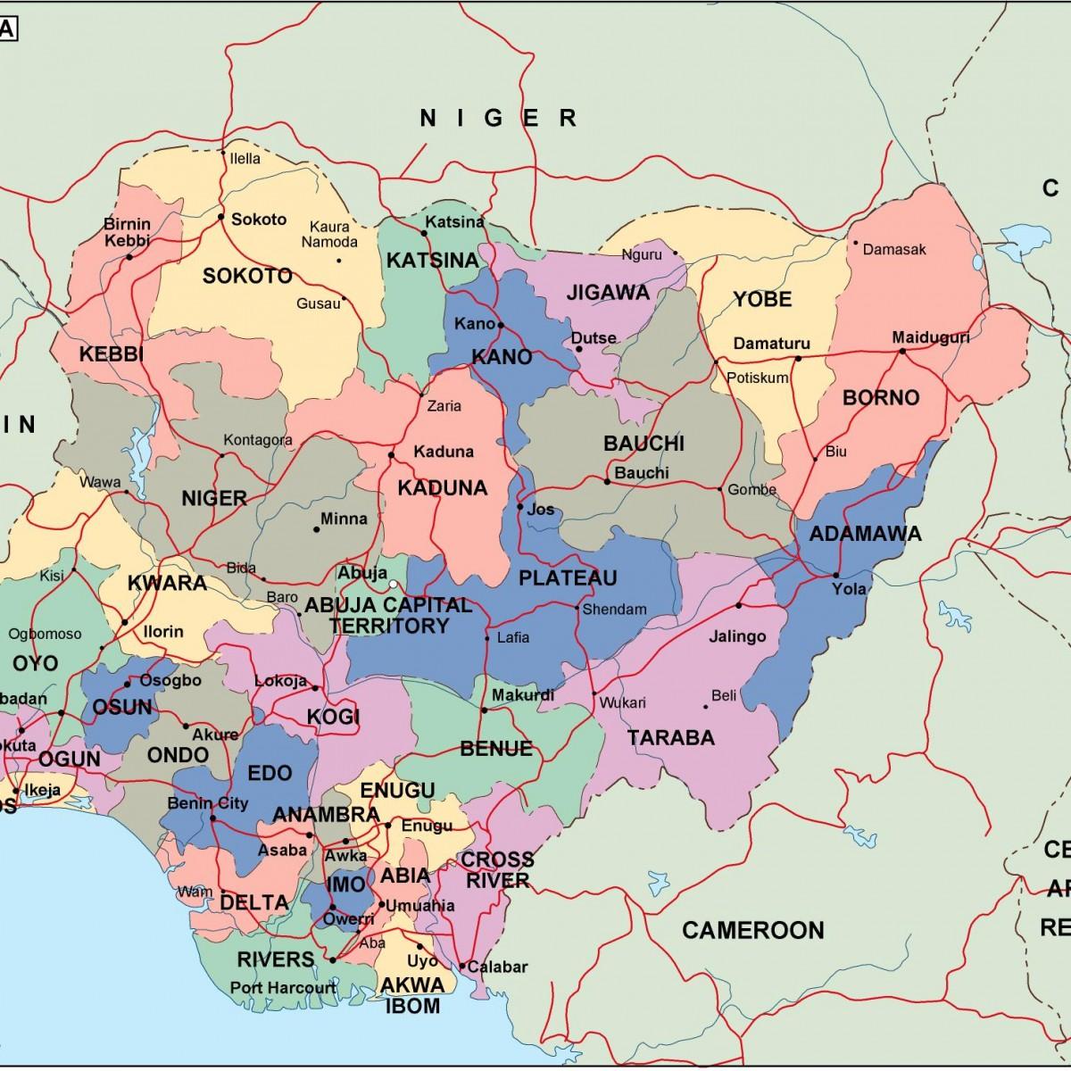 Nigeria Landkarte Mit Staaten Und Stadte Karte Von Nigeria Mit Staaten Und Stadten West Afrika Afrika