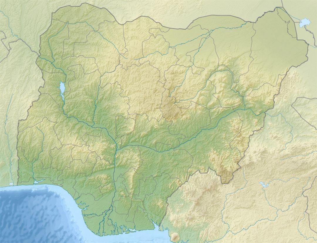 Karte von nigeria zeigen, relief und Entwässerung