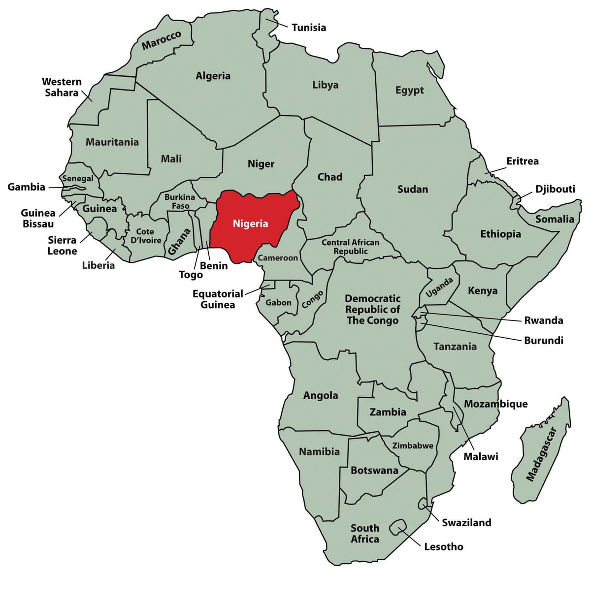Karte von Afrika zeigt, nigeria