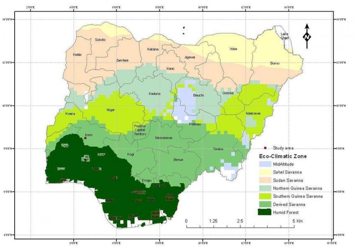 Karte von nigeria zeigen, klimatischen zone