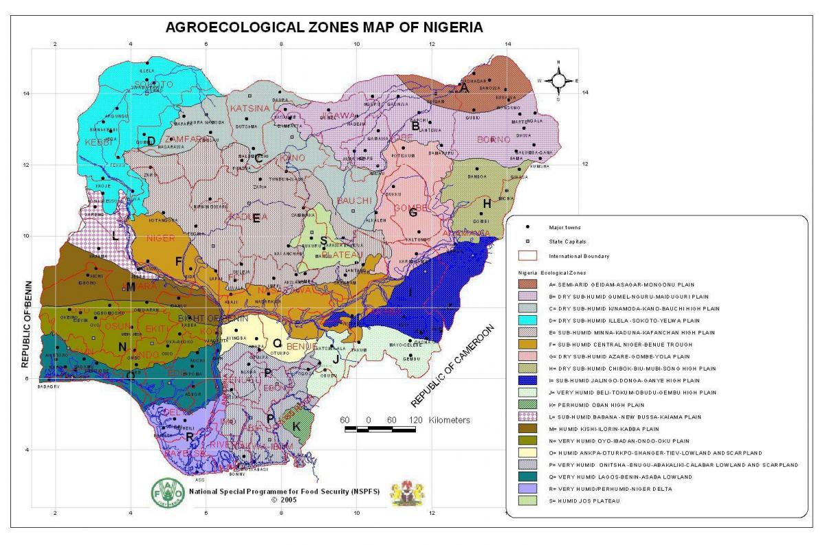 Karte von nigeria mit verschiedenen Vegetationszonen
