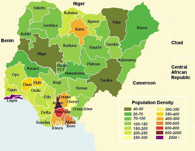 nigeria Bevölkerung Dichte Karte
