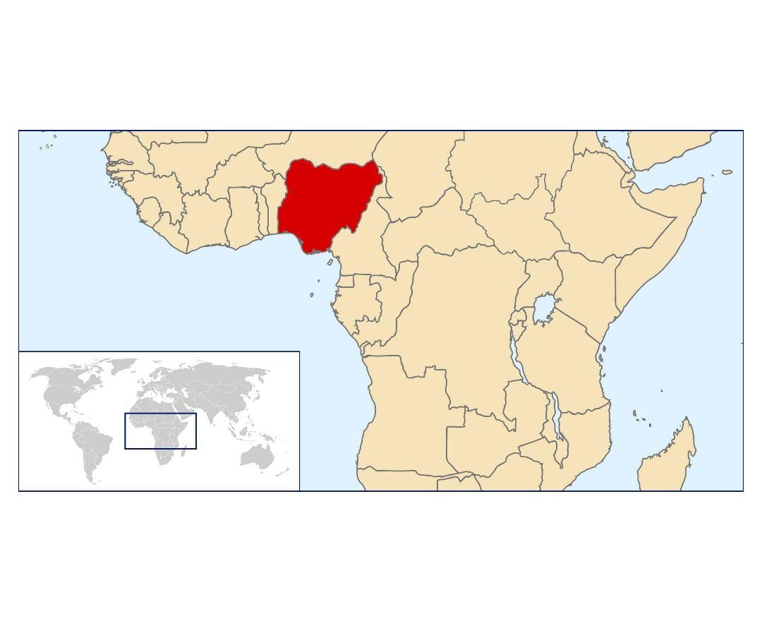 nigeria Position auf der Weltkarte anzeigen