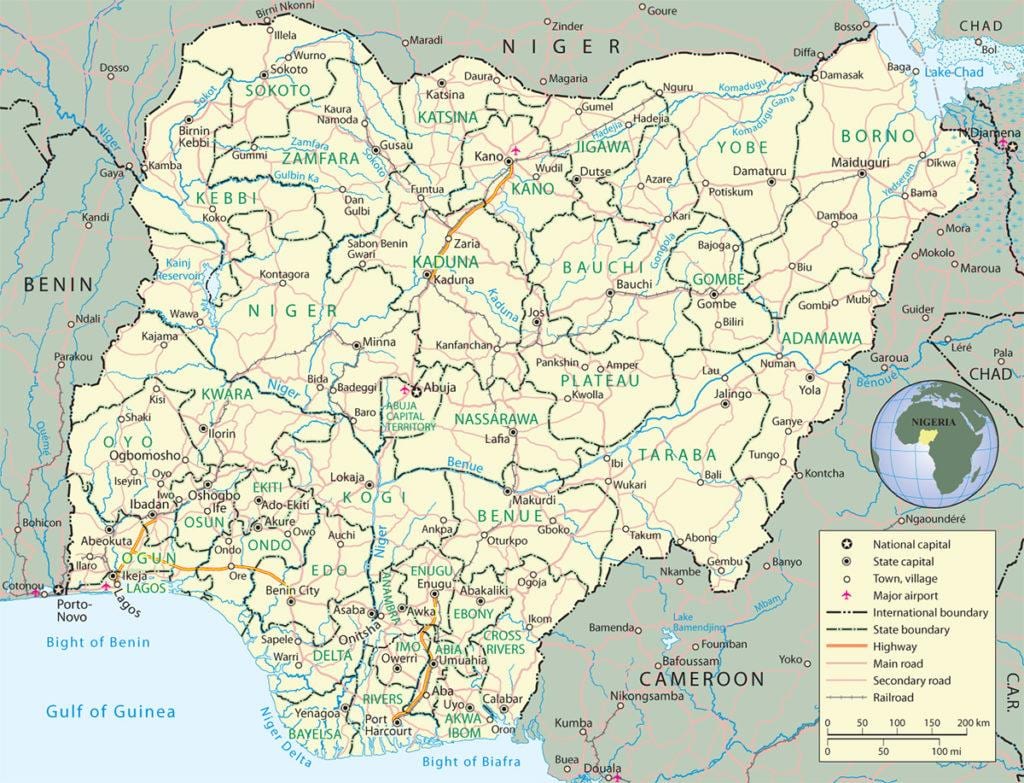 Karte von nigeria zeigen, Staaten und Hauptstädte