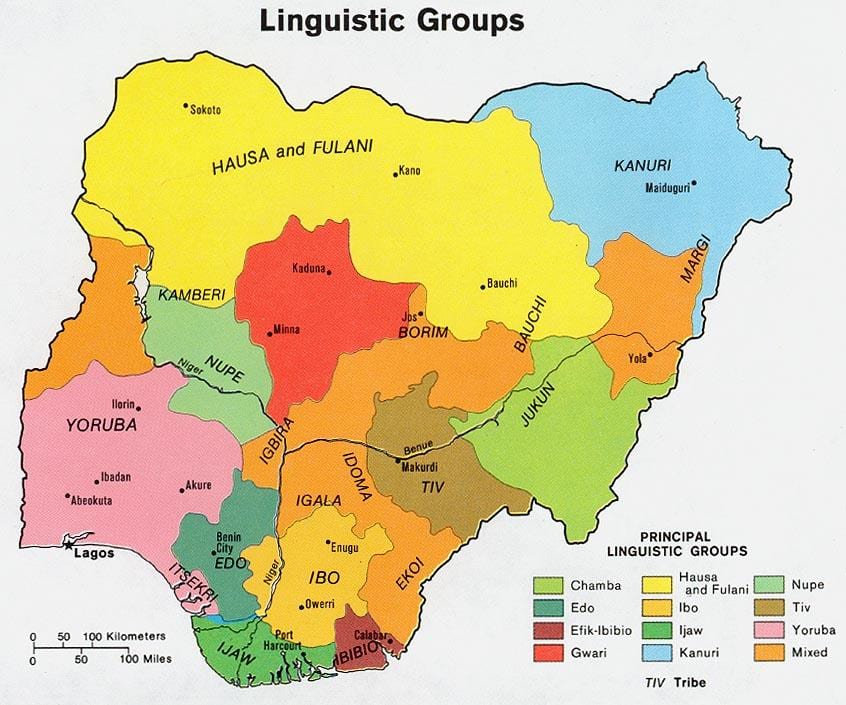 Karte von nigeria zeigt ethnischen Gruppen