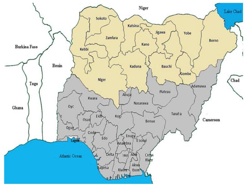 Karte von Nord-Nigerianischen Staaten