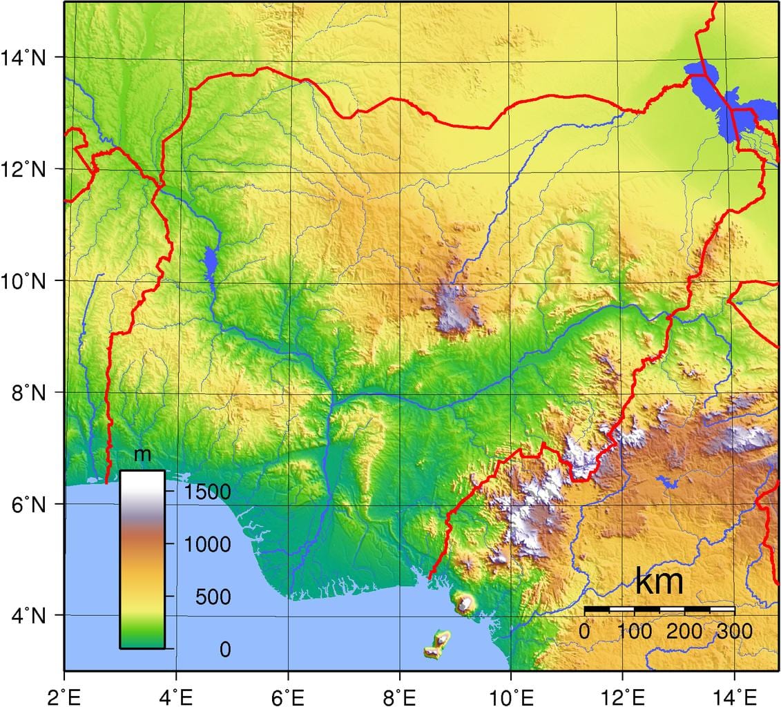 Karte von nigeria topographische