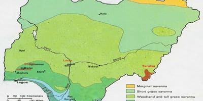 Karte von nigeria zeigen, die vegetation