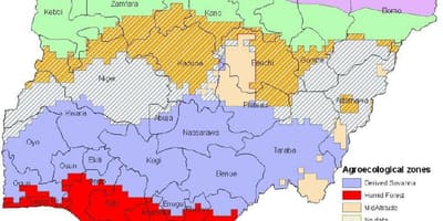 Karte von nigeria zeigen, die ökologische Zonen
