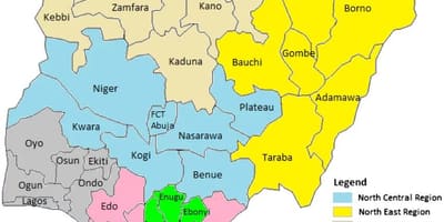 Karte von nigeria zeigen, die geopolitischen Zonen