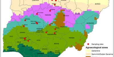 Karte von nigeria zeigen, Ernte Verteilung