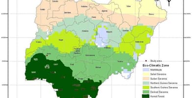 Karte von nigeria zeigen, klimatischen zone