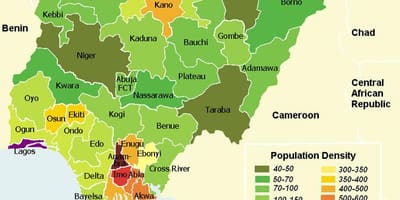 Karte von nigeria zeigt Verteilung der Bevölkerung